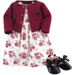 image:imageHudson Baby babygirls Cotton Dress Cardigan and Shoe SetRose