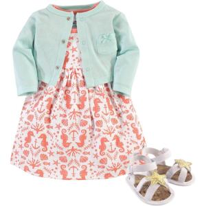 image:imageHudson Baby babygirls Cotton Dress Cardigan and Shoe SetSea