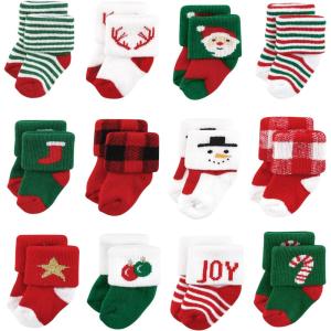 image:imageHudson Baby babygirls Cotton Rich Newborn and Terry Socks12 Days of Christmas Santa