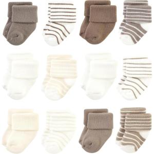 image:imageHudson Baby babygirls Cotton Rich Newborn and Terry SocksBeige Stripe 12 Pack