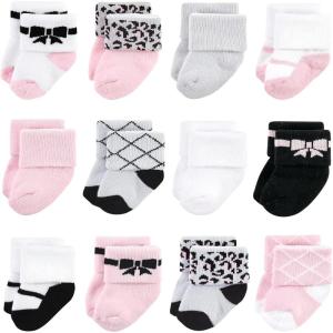 image:imageHudson Baby babygirls Cotton Rich Newborn and Terry SocksBows 12pack