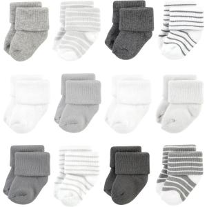 image:imageHudson Baby babygirls Cotton Rich Newborn and Terry SocksGray Stripe 12 Pack