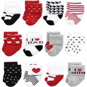 image:imageHudson Baby babygirls Cotton Rich Newborn and Terry SocksMom and Dad Girl Red Black 12pack