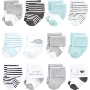 image:imageHudson Baby babygirls Cotton Rich Newborn and Terry SocksMom and Dad Gray Mint 12pack