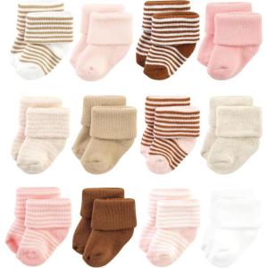 image:imageHudson Baby babygirls Cotton Rich Newborn and Terry SocksPink Tan Stripe