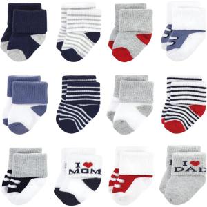 image:imageHudson Baby unisexbaby Cotton Rich Newborn and Terry SocksMom Dad Boy Navy Red
