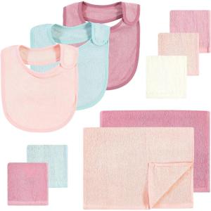 image:imageHudson Baby Baby Rayon Bib Burp Cloth and Washcloth 10PkSoft Peony