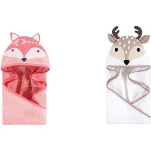 image:imageHudson Baby Cotton Animal Face Hooded Towel 2Pack Pretty Elephant Whimsical UnicornBoho Fox Little Fawn