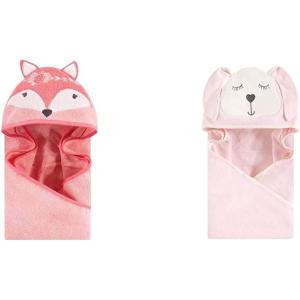 image:imageHudson Baby Cotton Animal Face Hooded Towel 2Pack Pretty Elephant Whimsical UnicornBoho Fox Modern Bunny