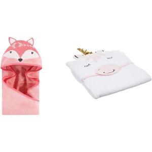 image:imageHudson Baby Cotton Animal Face Hooded Towel 2Pack Pretty Elephant Whimsical UnicornBoho Fox Modern Unicorn