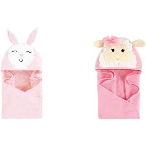 image:imageHudson Baby Cotton Animal Face Hooded Towel 2Pack Pretty Elephant Whimsical UnicornPink Bunny Lamb