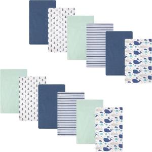 image:imageHudson Baby Cotton Flannel Burp Cloths 12Pack Bundle Sea Friends One Size