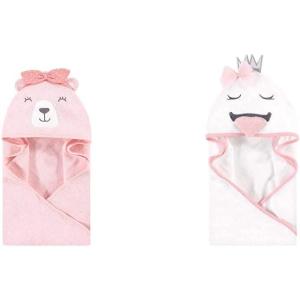 image:imageHudson Baby Girl Animal Face Hooded Towel 2Pack Bear Girl SwanBear Girl Swan