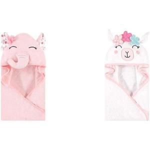 image:imageHudson Baby Girl Animal Face Hooded Towel 2Pack Bear Girl SwanFloral Pretty Elephant Flower Llama