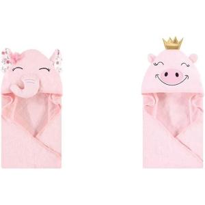 image:imageHudson Baby Girl Animal Face Hooded Towel 2Pack Bear Girl SwanFloral Pretty Elephant Pig