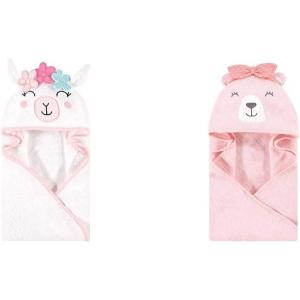 image:imageHudson Baby Girl Animal Face Hooded Towel 2Pack Bear Girl SwanFlower Llama Bear Girl