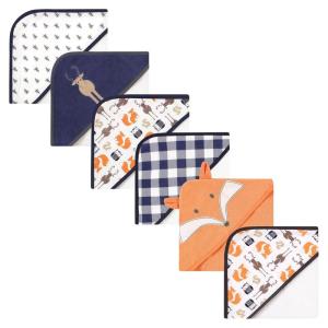 image:imageHudson Baby Unisex Baby 6Pc Cotton Rich Hooded Towels Bundle Set Blue Moose Fox One SizeBlue Moose Fox