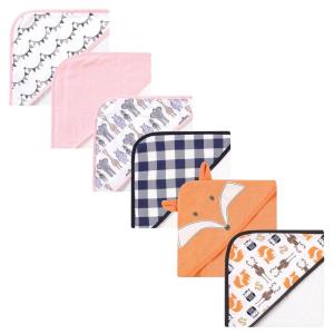 image:imageHudson Baby Unisex Baby 6Pc Cotton Rich Hooded Towels Bundle Set Blue Moose Fox One SizeFox Pink Safari