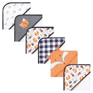 image:imageHudson Baby Unisex Baby 6Pc Cotton Rich Hooded Towels Bundle Set Blue Moose Fox One SizeOrange Fox Fox