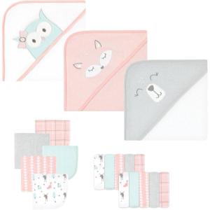image:imageHudson Baby Unisex Baby Animal Hooded Towel 3pk and 15 Washcloths Girl Woodland One SizeGirl Woodland