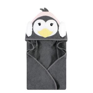 image:imageHudson Baby Unisex Baby Cotton Animal Face Hooded Towel Brown Gingham Puppy One SizeEarmuff Penguin