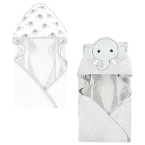 image:imageHudson Baby Unisex Baby Cotton Animal Face Hooded Towel Brown Gingham Puppy One SizeGray Elephant