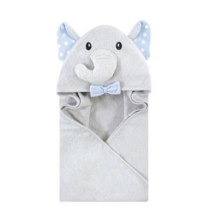 image:imageHudson Baby Unisex Baby Cotton Animal Face Hooded Towel Brown Gingham Puppy One SizeWhite Dots Gray Elephant