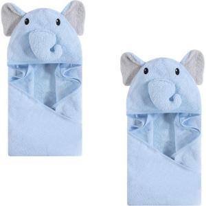 image:imageHudson Baby Unisex Baby Cotton Animal Face Hooded Towel Pretty Elephant 2Piece One SizeLight Blue Elephant 2piece