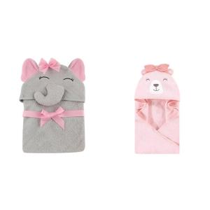image:imageHudson Baby Unisex Baby Cotton Animal Face Hooded Towels Pretty Elephant amp Bear Girl One Size