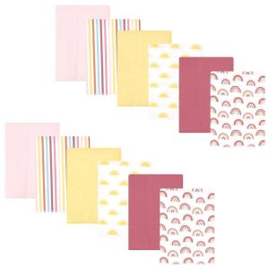 image:imageHudson Baby Unisex Baby Cotton Flannel Burp Cloths 12Pack Bundle Dino Friends One SizeSunshine and Rainbows