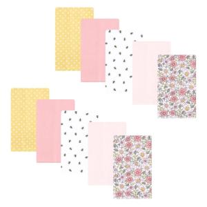 image:imageHudson Baby Unisex Baby Cotton Flannel Burp Cloths Bee One SizePink Yellow Pretty Floral 10 Pack