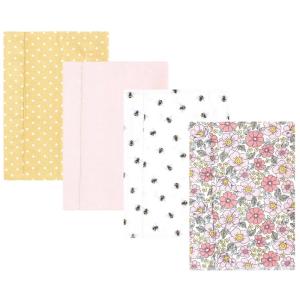 image:imageHudson Baby Unisex Baby Cotton Flannel Burp Cloths Bee One SizePink Yellow Pretty Floral 4 Pack