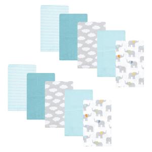 image:imageHudson Baby Unisex Baby Cotton Flannel Burp Cloths Bee One SizeTeal Elephant 10 Pack