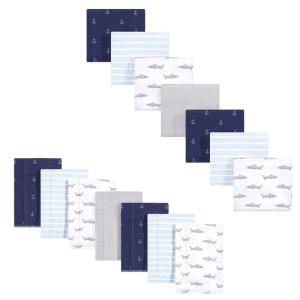 image:imageHudson Baby Unisex Baby Cotton Flannel Burp Cloths and Receiving Blankets 14Piece Duck One SizeShark