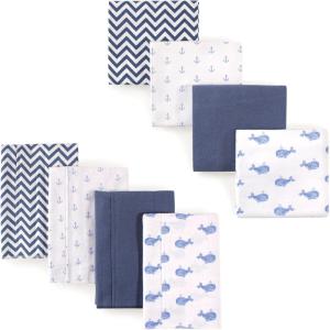 image:imageHudson Baby Unisex Baby Cotton Flannel Burp Cloths and Receiving Blankets 8Piece Gray Elephant One SizeBlue Whale