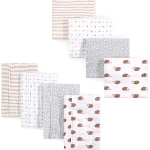 image:imageHudson Baby Unisex Baby Cotton Flannel Burp Cloths and Receiving Blankets 8Piece Gray Elephant One SizeHedgehog