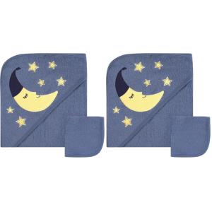 image:imageHudson Baby Unisex Baby Cotton Hooded Towel and Washcloth Moon One Size Pack of 2