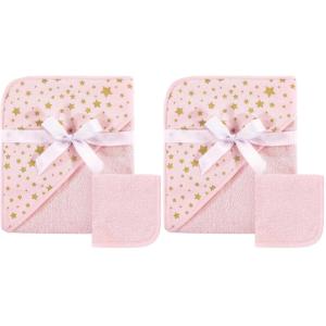 image:imageHudson Baby Unisex Baby Cotton Hooded Towel and Washcloth Pink Gold Star One Size Pack of 2