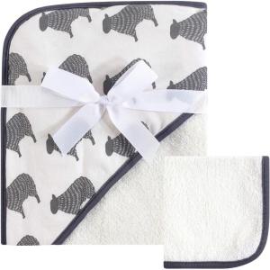 image:imageHudson Baby Unisex Baby Cotton Hooded Towel and Washcloth Woodland One SizeCream Sheep