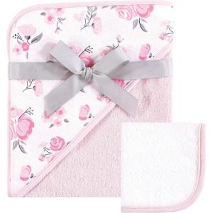 image:imageHudson Baby Unisex Baby Cotton Hooded Towel and Washcloth Woodland One SizePink Floral