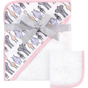 image:imageHudson Baby Unisex Baby Cotton Hooded Towel and Washcloth Woodland One SizePink Safari
