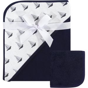 image:imageHudson Baby Unisex Baby Cotton Hooded Towel and Washcloth Woodland One SizeSailboat