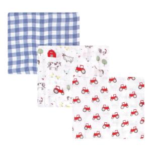 image:imageHudson Baby Unisex Baby Cotton Muslin Swaddle Blankets Forest Animals 3PackBoy Farm Animals