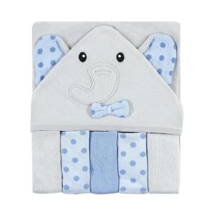 image:imageHudson Baby Unisex Baby Hooded Towel and Five Washcloths Pink Elephant One SizeBlue Dots Gray Elephant