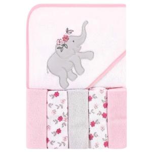 image:imageHudson Baby Unisex Baby Hooded Towel and Five Washcloths Pink Elephant One SizeFloral Elephant