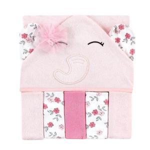 image:imageHudson Baby Unisex Baby Hooded Towel and Five Washcloths Pink Elephant One SizeFloral Pretty Elephant