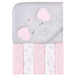 image:imageHudson Baby Unisex Baby Hooded Towel and Five Washcloths Pink Elephant One SizePink Elephant