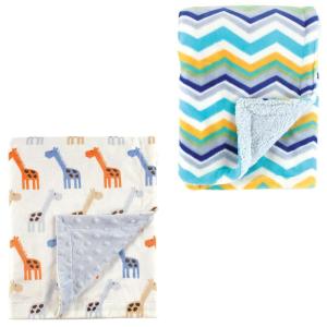 image:imagePlush Blanket 2PkBlue GiraffeBlue Chevron