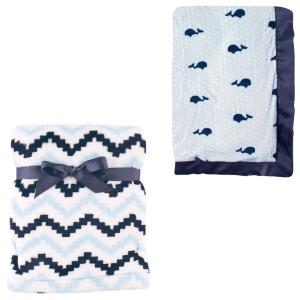 image:imagePlush Blanket 2PkChevronNavy Whale