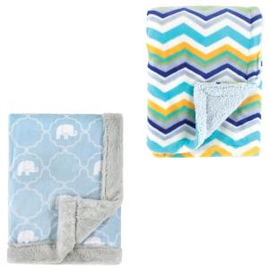 image:imagePlush Blanket 2PkElephantBlue Chevron